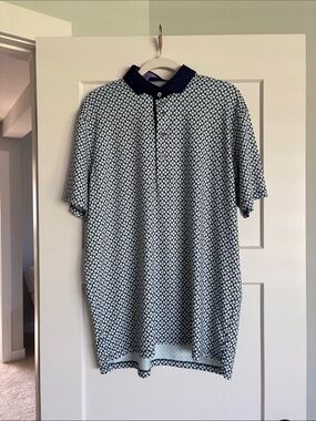 Greyson Blue Geometric Polo with Navy Collar